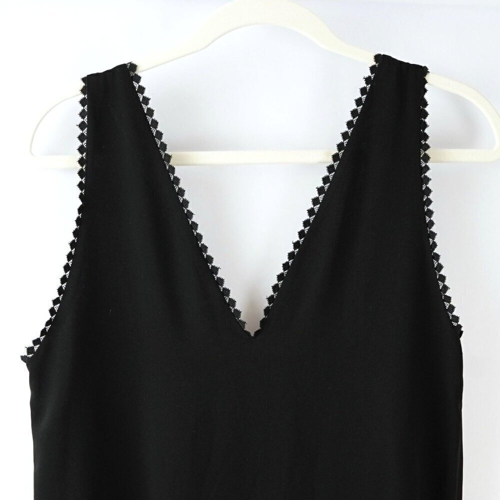 The Kooples Black Midi Slip Dress Embroidered V Neck - M - NWT - Picture 2 of 9